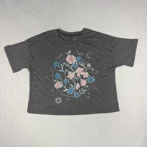 Grayson Social Tee Womens Large Gray Floral Celestial Graphic Boho Moon Stars